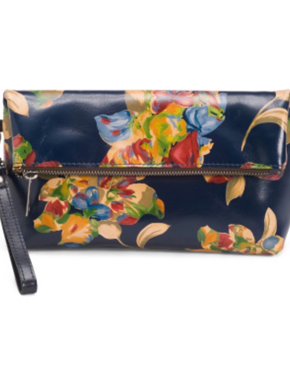 Patricia Nash Navy Italian leather Floral Fold-Over Wristlet Clutch